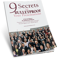 Image of a report called 9 Secrets to Bulletproof Your Presentations | Resource for public speaking skills