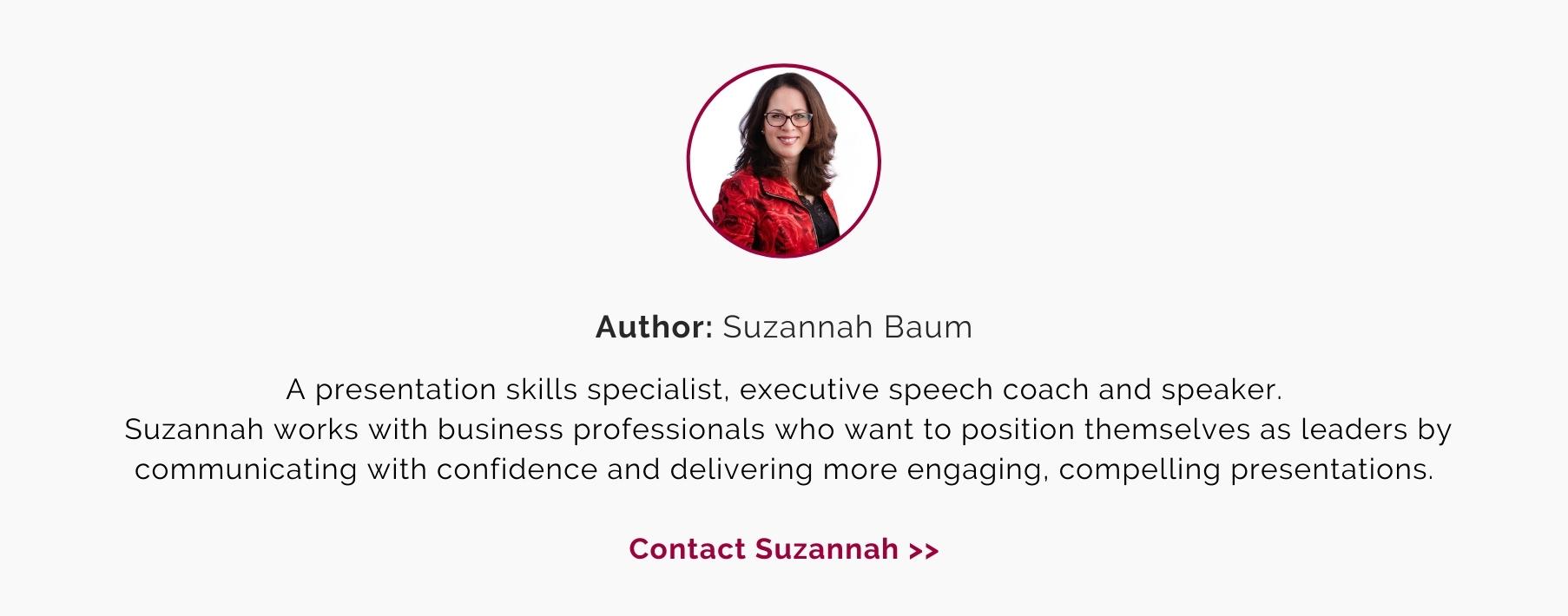 Suzannah Baum, Presentations and public speaking skills trainer, executive speech coach.